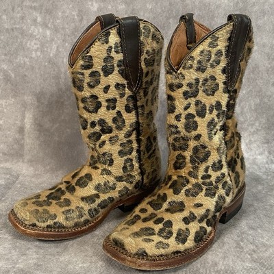 Tanner Mark Toddler Girls Square Toe Faux Cheetah Fur Cowboy Boots Size 8 *READ