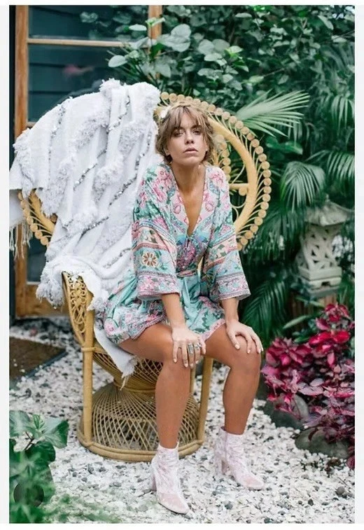 Spell & the Gypsy Lotus Kimono Romper Size L AU 12-14 Playsuit Peacock - image 3 of 4