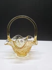 Vintage Fenton Yellow Topaz Strawberry Pattern Art Glass Basket
