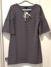 Tommy Hilfiger Nautical Dress Red White Blue Bell 3/4 Sleeve Small Tie Front
