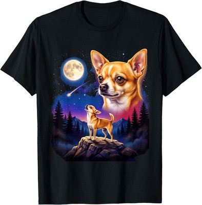 Chihuahua Howling to The Moon Vintage Dog Art Design T-Shirt Memory Gift S-4XL