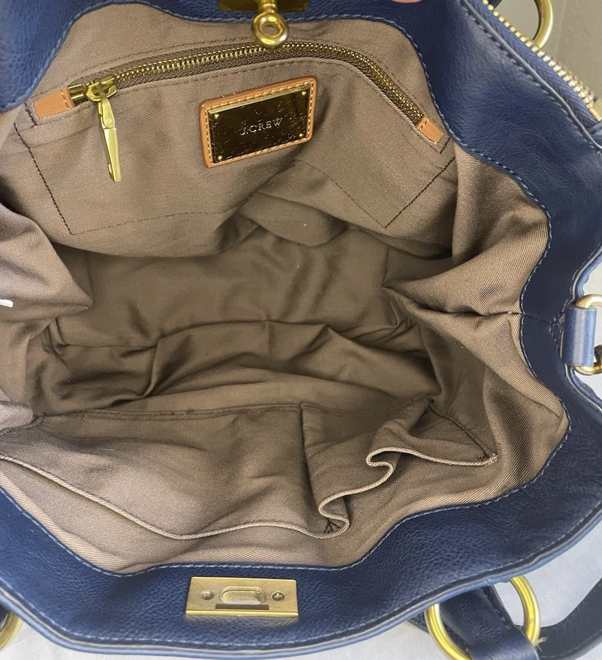J. Crew 海军蓝真皮挎包手提包斜挎包很好!! — 第 3/4 张图片