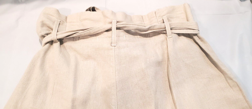 Pantalones Cortos Beige Cintura Alta con Corbata Talla M Plisados Cintura Lino Rayón - Imagen 7 de 8