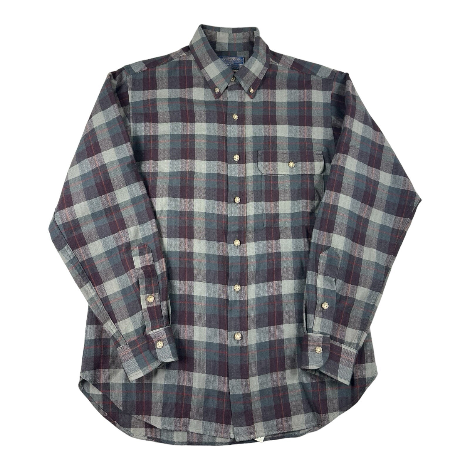 Pendleton Gray Purple Checked Lobo Wool Button Fr… - image 1
