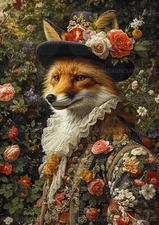 Victorian Fox Gentleman Art Print Floral Aristocratic Animal Portrait Giclee K92
