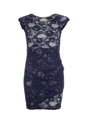 Lipsy Bodycon Wrap Lace Dress 16 Navy Blue Cream Party Evening Occasion Wedding - Picture 7 of 21