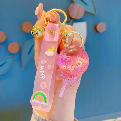 Kawaii Keychains Fidget Toy Bag Charms Lollipop Candy Liquid Keychain Pink