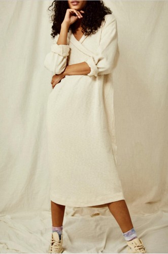 Free People Beach Lakeside Pullover Dress V Neck Surplus Textured Ivory S NWT