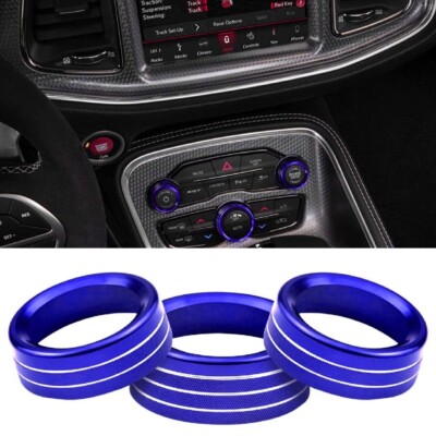 1 Set Audio AC Control Switch Button Knob Ring Trim Cover Blue Aluminum Alloy
