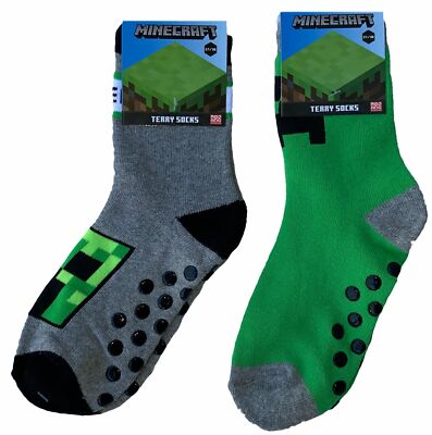 2x MINECRAFT AntiSlip Socken Hausschuhe Noppensocken Miners Gr.27/30 31/34 35/38