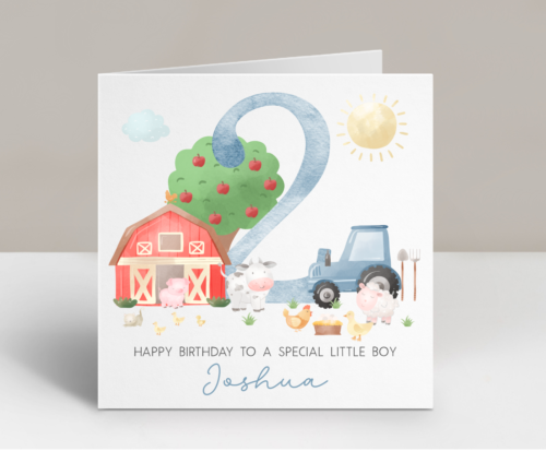 Personalised Boys 2nd Birthday Card Farm Animals Son Grandson Little Boy - Picture 1 of 2