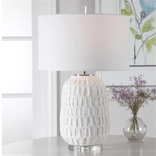 Uttermost Caelina Steel Ceramic Crystal and Fabric Table Lamp in White - Picture 1 of 9