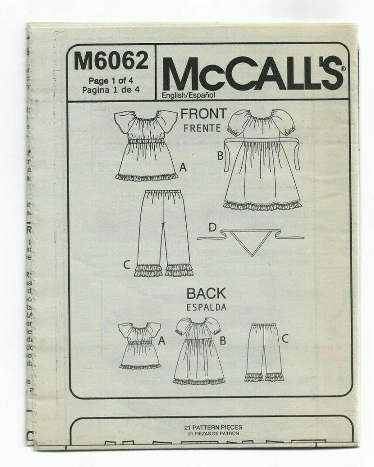 MC CALL'S #6062 TODDLER GIRL'S SIZES 2-3-4-5 TOP DRESS CAPRI PANTS PATTERN UC - Image 3 of 4