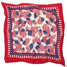 Vintage 13960 Paris US Flags Patriotic Scarf Bandana 20" x 20.5" Made in USA