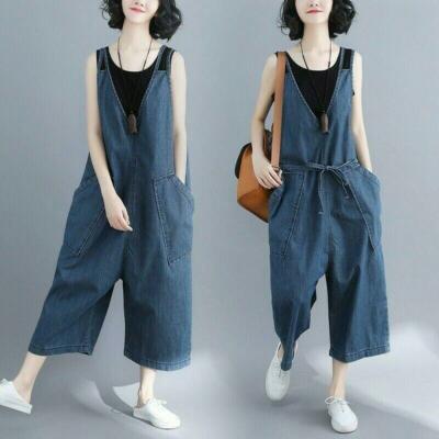 Lady Denim Overalls Trouser Suspender Romper Jumpsuit Loose
