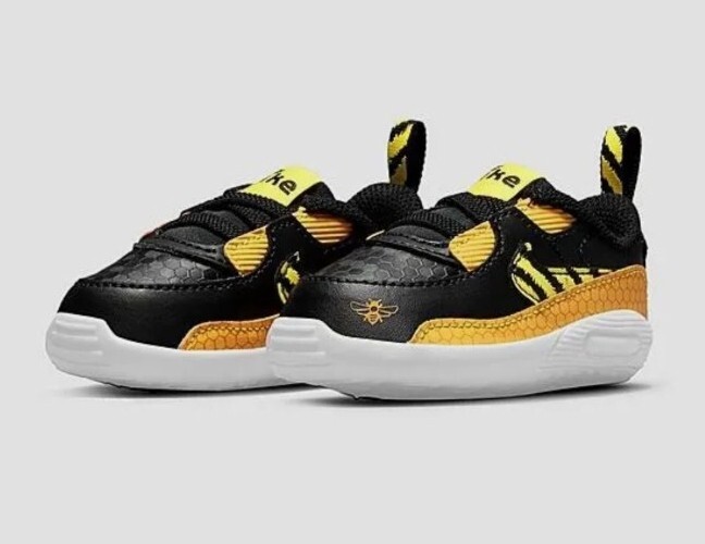 PONY Nike Max 90 Crib SE (CB) nero giallo opti taglia 4C nuove con etichette CZ4504 001