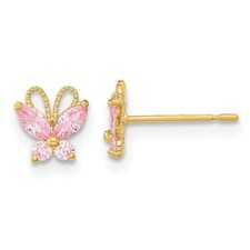 Real 14kt Yellow Gold Madi K Kids Pink CZ Butterfly Post Earrings