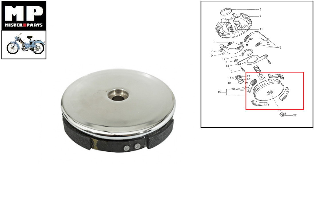 Cloche d'embrayage MBK 51 acier renforcé pour moteur AV10 sans variateur