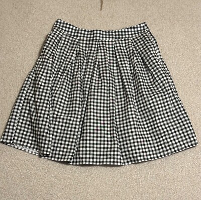 Black White Gingham Pleated Skirt XL DressJoce Vintage Style Cotton Blend Midi