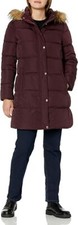 Tommy Hilfiger Faux-Fur-Trim Hooded Burgundy Puffer Coat Size Large X3315