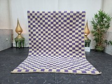 Moroccan Handmade Beni Ourain  5'4''x7' Berber Checkered Purple Wool Tribal Rug