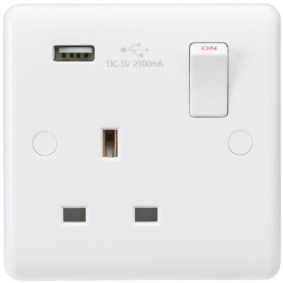 5 x Knightsbridge CU9903 Curved Edge weiß 1 Gang 13A 1x USB-A 2.1A Buchse