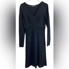 Jones Wear Sweater Dress Black Crochet Midi Lined Dress Long Sleeve Size Small