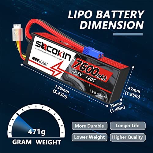 NHX 3S 11.1V 7600mAh 75C Lipo Battery With XT60 Connector - RC Battery Pack
