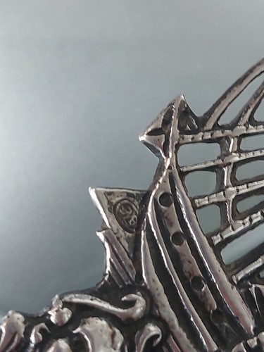 Antique Dutch Sterling Silver Tea Strainer With Sailing Ship and with mill - Picture 5 of 12