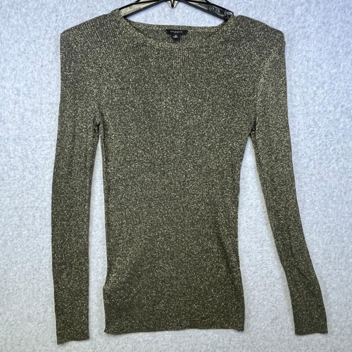 Ann Taylor Pullover Damen M Metallic Schwarz Gold Lurex Rippstrick Langarm