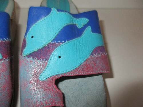 Art effects Brazil Dolphin Leather Sandals Wedge Purple Turquoise 8 - Picture 5 of 10