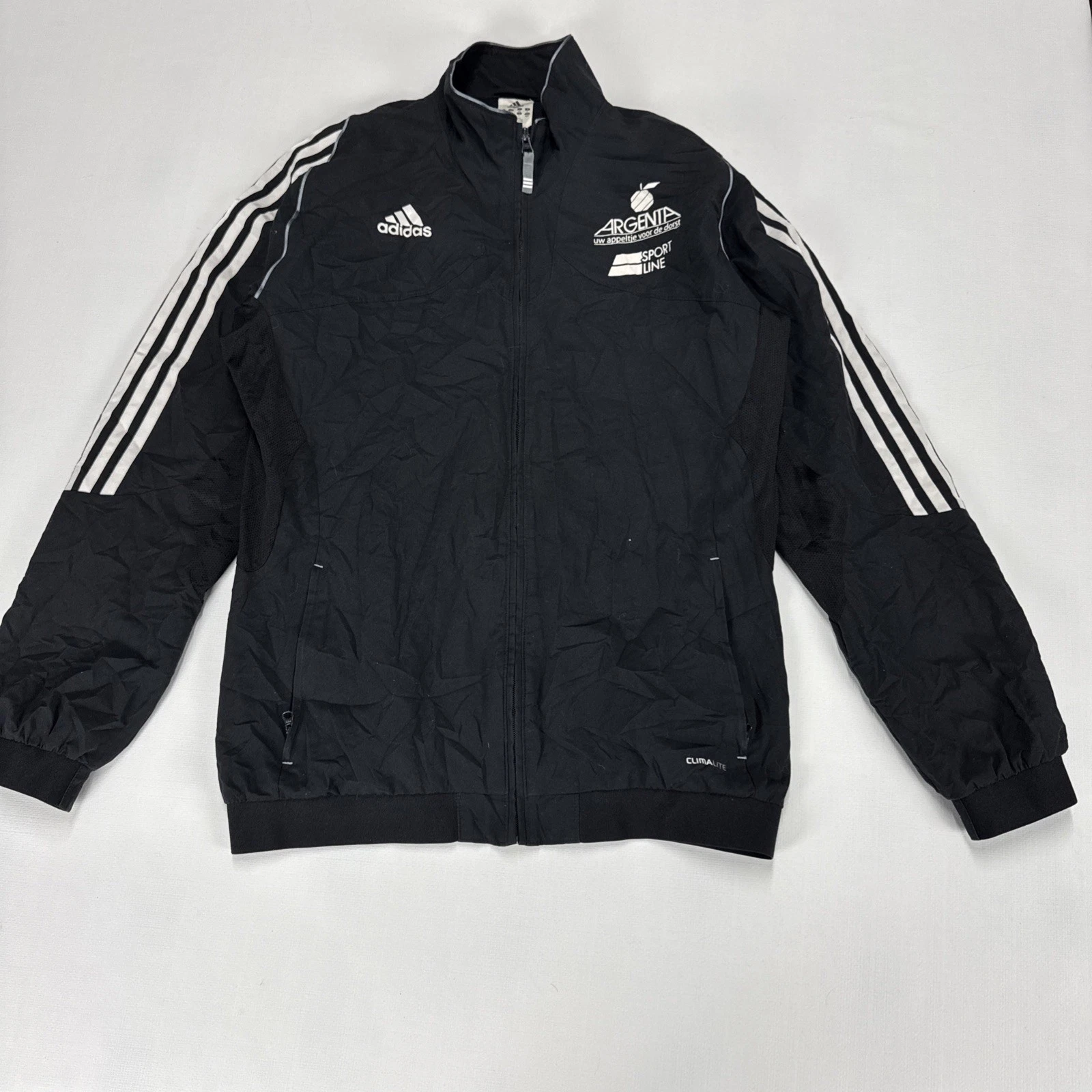 Vintage ADIDAS Jacket Mens Medium Black Nylon Windbreaker Lined Three Stripe