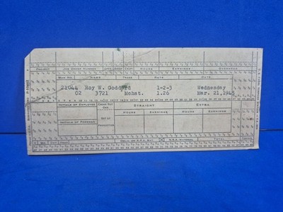 1945 Navy Machinist Pay Stub  (Naval Torpedo Station)