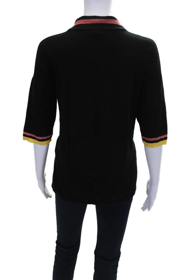 VERSUS by Versace Womens 1/2 Zippered Short Sleeve Sweater Top Black Size 44 - Image 3 of 4