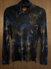 Top de Colección Kenzo Jungle Pitón Estampado Floral Malla Manga Larga Cuello Tortuga Talla M