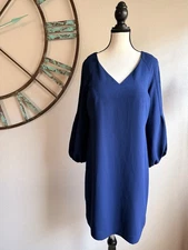 Trina Turk Shift Dress Navy Blue Balloon Sleeves Size 10 NWT ($248)