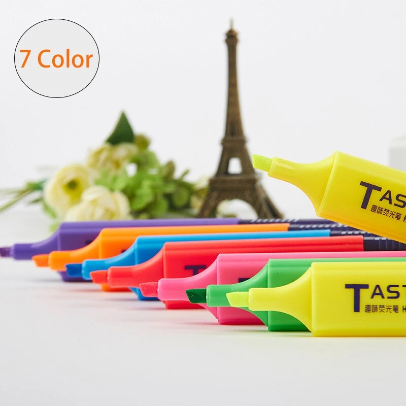 8x Textmarker Marker in 7 Farben, Gelb(2x), Blau, Grün, Orange, Rot, Pink, Lila - Bild 2 von 4