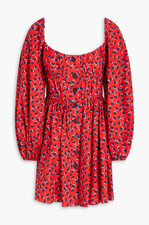 CAROLINA HERRERA Off-the shoulder Heart Printed Cotton Mini Dress Size 2