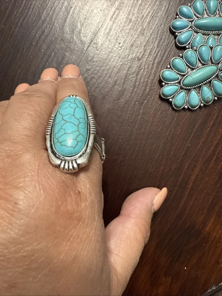 定制绿松石耳环、戒指、项链珠宝套装趣味时尚配件 — 第 3/4 张图片