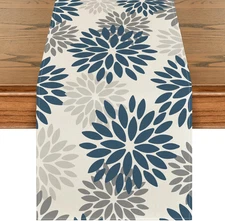 Artoid Mode Dahlia Aqua Floral Pinnata Flower Summer Table Runner, Seasonal Wint