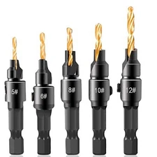 5PCS HSS Countersink Drill Bit Set with Quick Change Hex Shank #5 #6 #8 #10 #12