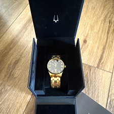 Bulova 97D108 Classic Diamond Black Dial Gold-Tone Men's Quartz Watch 40mm.