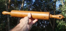 MAPLE ? PRIMITIVE ANTIQUE WOODEN ROLLING PIN W HOLE RUSTIC COUNTRY FARM TOOL
