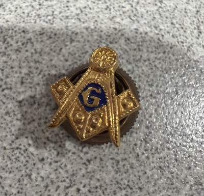 Vintage Masonic Freemasons Square & Compasses Screw-Back Lapel Stud Button