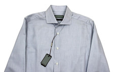 Canali Dress Shirt Mens 15.5 Blue Stripe Impeccabile Long Sleeve Made Italy