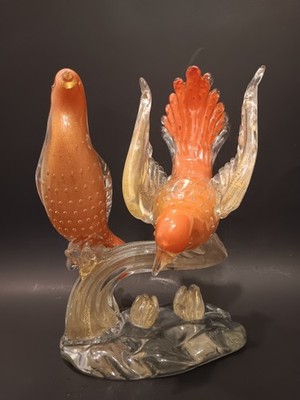 Alfredo Barbini Bird Art Glass Sculpture Figurine Bullicante Gold Flake 10-3/4'' 