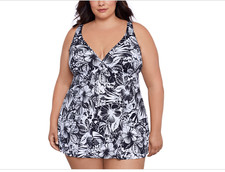 Swim Solutions Plus Size Floral-Print Flyaway Swim Dress SIze 18W 9276