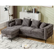 L-Shaped Sectional Sofa w/ Storage Ottoman, Dark Gray