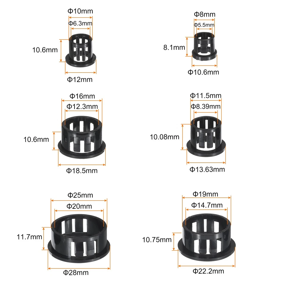 160pcs Snap in Cable Grommet Mounted Dia 5/16" 25/64" 29/64" 5/8" 3/4" 1" - Изображение 2 из 4