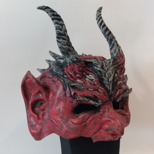 2004 Disguise Devil Demon Mask Horns Skull Latex Horror Halloween Costume Red